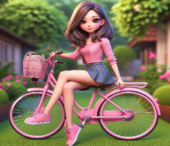 Stylish Lovely Girl AI 3D DP Pink-clad Avatar with a Pink Cycle